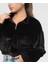 Önü Fermuar Detaylı Kürklü Kadın Sweatshirt - Siyah Siyah - M 2