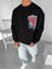 Erkek Oversize Desen Yamalı Sweatshirt Siyah 2