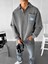 Erkek Oversize Önü Cepli Yarım Fermuarlı Sweatshirt Gri 1