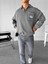 Erkek Oversize Önü Cepli Yarım Fermuarlı Sweatshirt Gri 2