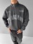 Erkek Oversize Yarım Fermuarlı Dik Yakalı Baskılı Sweatshirt Antrasit 1