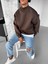 Erkek Rahat Kalıp Basic Uzun Kollu Sweatshirt Kahve 2