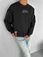 Erkek Oversize Yuvarlak Yaka Nakışlı Sweatshirt Siyah 2