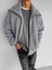 Unisex Oversize Dik Yaka Peluş Ceket Açık Gri 3