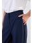 Lacivert Bel Detaylı Cepli Rahat Kesim Geniş Kalıp Pantolon 3