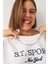 Ekru Pamuklu Baskı Detaylı Bisiklet Yaka T-Shirt 2