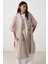 Bej Oversize Asimetrik Yaka Midi Boy Trençkot 4
