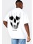 Matriks Kurukafa Beyaz Kısa Kollu Arka Baskılı Oversize Erkek T-Shirt 1