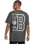 Brooklyn Logo Antrasit Kısa Kollu Arka Baskılı Oversize Erkek T-Shirt 1