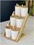 6'lı Porselen Kaşıklı Baharat Takımı Bambu Standlı Set 1
