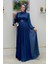 Balon Kol Pileli Abiye Elbise 7013 Lacivert 1