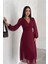 Dipmoda kadın bordo astarlı şifon elbise DPK30281 1