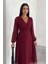Dipmoda kadın bordo astarlı şifon elbise DPK30281 4