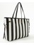 Geniş Iç Hacimli Siyah/beyaz Çizgili Shopping Kadın Omuz Çantası 2