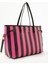 Geniş Iç Hacimli Fuşya/siyah Çizgili Shopping Kadın Omuz Çantası 2