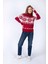 Balıkçı Yaka Oversize Beyaz - Kırmızı Kazak Kadın 241 Lcf 261001 Snow Kırmızı-Beyaz 1
