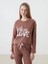 Young Kahverengi Bisiklet Yaka Baskılı Kadın Pijama Takımı 4