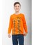 %100 Pamuklu Uzun Kollu Paws Up Baskılı Erkek Çocuk Tshirt Turuncu 3