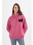 - Kadın Pembe Boğaz Fermuarlı Nakış Detaylı Şardonlu Sweatshirt 3