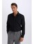 Slim Fit Dar Kesim Polo Yaka Oxford Basic Düz Uzun Kollu Siyah Gömlek R4340AZ25SP 4