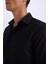 Slim Fit Dar Kesim Polo Yaka Oxford Basic Düz Uzun Kollu Siyah Gömlek R4340AZ25SP 5