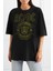 Karlı Acdc Siyah Kısa Kollu Oversize Kadın T-Shirt 1