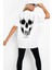 Matriks Kurukafa Beyaz Kısa Kollu Arka Baskılı Oversize Kadın T-Shirt 1