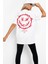 Dikenli Yüz Beyaz Kısa Kollu Arka Baskılı Oversize Kadın T-Shirt 1