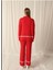 Kadın Çizgili Balıkçı Yaka Pantolonlu Triko Takım Kırmızı Oversize 4