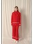 Kadın Çizgili Balıkçı Yaka Pantolonlu Triko Takım Kırmızı Oversize 5