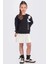 Pileli Şort Etek & Gül Dekorlu Sweatshirt Kız Çocuk Takım - Siyah 1