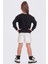 Pileli Şort Etek & Gül Dekorlu Sweatshirt Kız Çocuk Takım - Siyah 2
