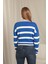 Kadın Çizgili Triko Yarı Crop Kazak 3