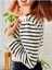Kadın Uzun Kollu Çizgili Crop Triko Kazak 5