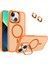 Caseworld Apple iPhone 13 Lens Hediyeli Kapak Kamera Korumalı Wireless Şarj Özellikli Standlı Premium Kılıf - Turuncu 1