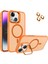 Caseworld Apple iPhone 14 Lens Hediyeli Kapak Kamera Korumalı Wireless Şarj Özellikli Standlı Premium Kılıf - Turuncu 1