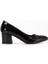 Kadın Kısa Topuklu Ayakkabı Siyah Rugan Malzeme Kalın Topuklu 3
