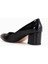 Kadın Kısa Topuklu Ayakkabı Siyah Rugan Malzeme Kalın Topuklu 5