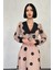 Kadın Pudra Vintage Retro Tarz Uzun Şifon Astarlı Elbise 1D-7514 1