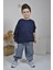 Erkek Çocuk Sweatshirt ve Dokuma Çizgili Alt-Üst Takım Lacivert 1