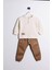 Erkek Çocuk Pamuklu Sweatshirt Dokuma Pantolon 2'li Takım Krem 1