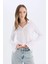 Coool Fitted Basic Düz Düğmeli Uzun Kollu Crop Beyaz Gömlek A0012AX25SP 3