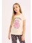 Kız Çocuk Pijama Takımı Bisiklet Yaka Baskılı Kısa Kollu Üst Beli Lastikli Desenli Alt E0538A825SM 3