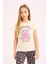 Kız Çocuk Pijama Takımı Bisiklet Yaka Baskılı Kısa Kollu Üst Beli Lastikli Desenli Alt E0538A825SM 4