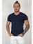 Lacivert V Yakalı Likralı Dar Kesim Erkek Tshirt 1801165 3