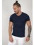 Lacivert V Yakalı Likralı Dar Kesim Erkek Tshirt 1801165 4