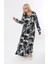 Kadın Büyük Beden Siyah Beyaz Trend Desen Elbise 2