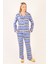 Metraj Baskılı %100 Pamuk Ön Pat Düğmeli Örme Pijama Takımı 1