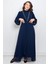 Taş Baskı Detaylı Şifon Abiye Lacivert FHM950 1