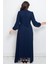 Taş Baskı Detaylı Şifon Abiye Lacivert FHM950 5
